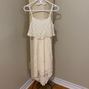 Cream, Asymmetrical, Flowing Midi Dress